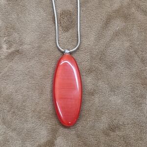VJ Boho Necklace With A Large Oval orange Stone With A Necklace In Silver Tone
